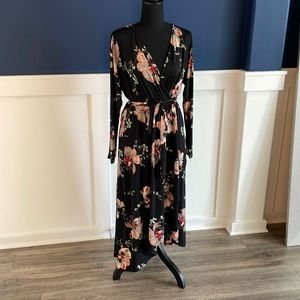 Floral long sleeve dress, long in back and shorter in front